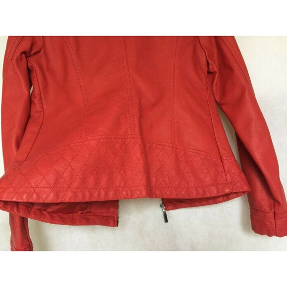 Alfani Red Faux Leather Vegan Moto Bomber Jacket Size XS Lined Pockets Zip Up - Picture 8 of 9
